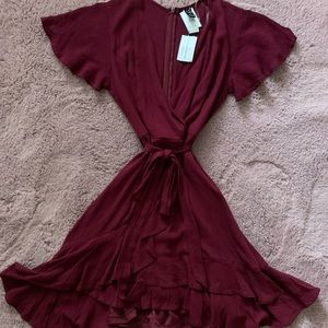 Windsor Burgundy Sun Dress with Belt | Size: Small